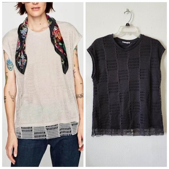 Zara Dark Gray Knit Top Tank Shirt Blouse Small - Picture 1 of 8